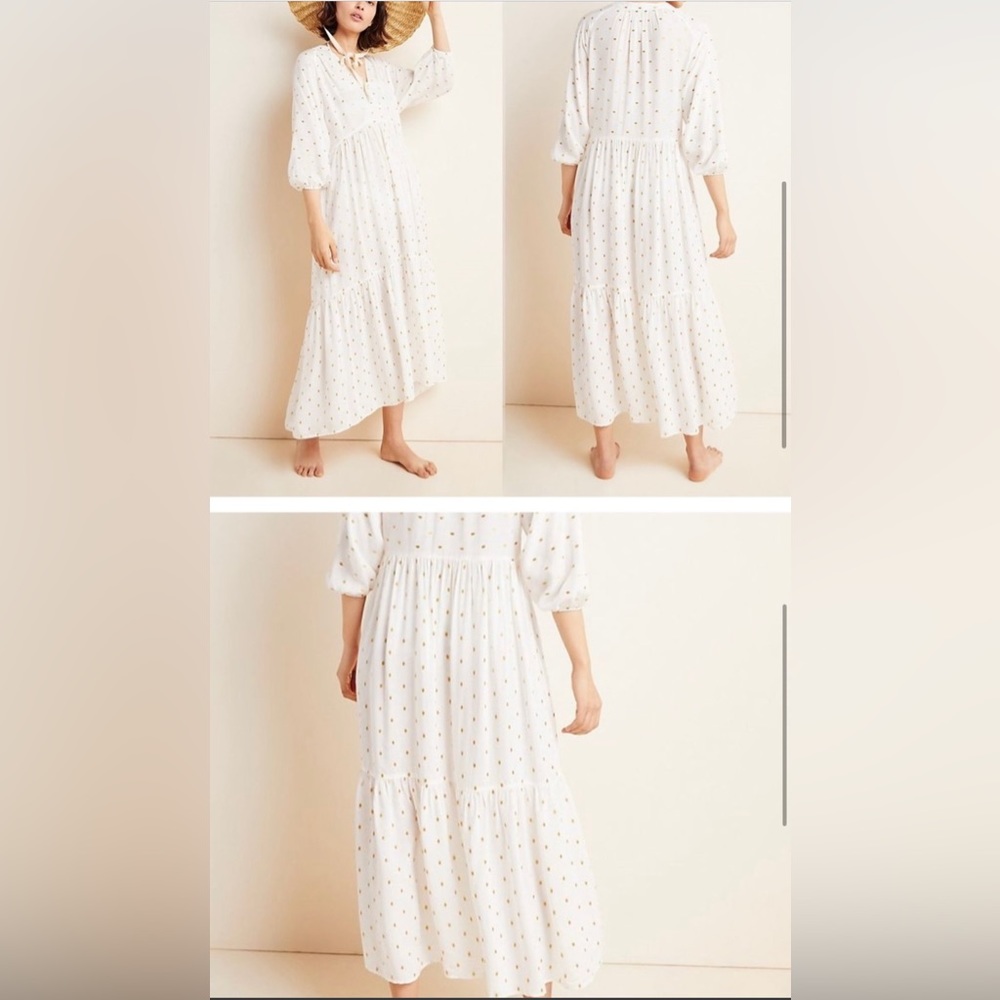 NWT White and gold Anthropologie Augustine maxi dress XL
